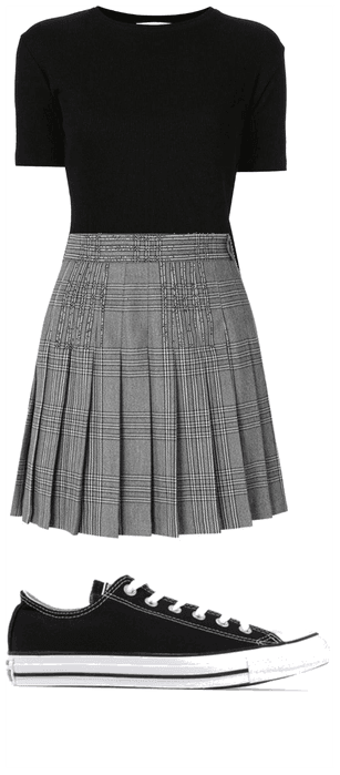 Pleated Plaid Skirt with Black Top