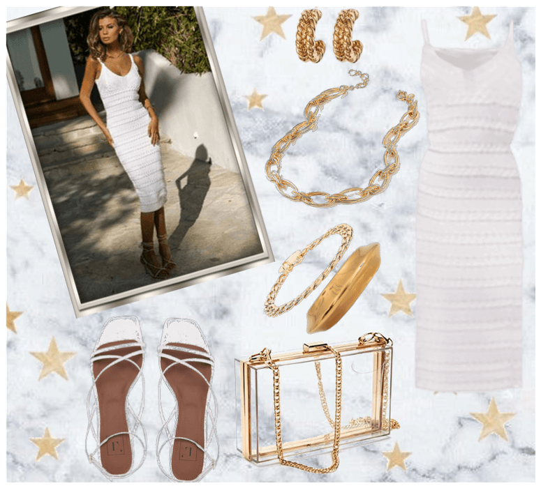 White Knit Dress with Gold Accessories