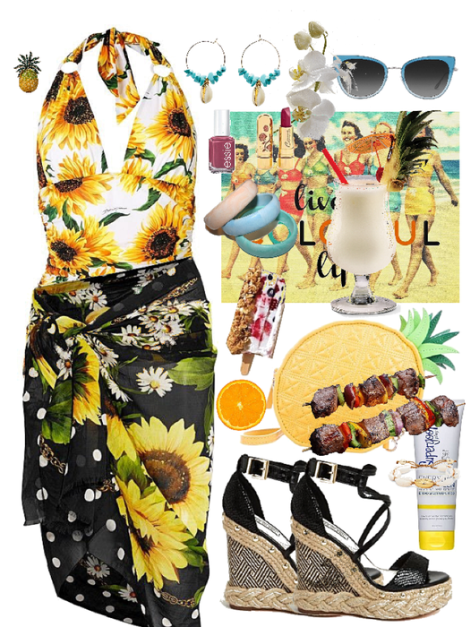 Retro Yellow Sunflower Swimwear Summer