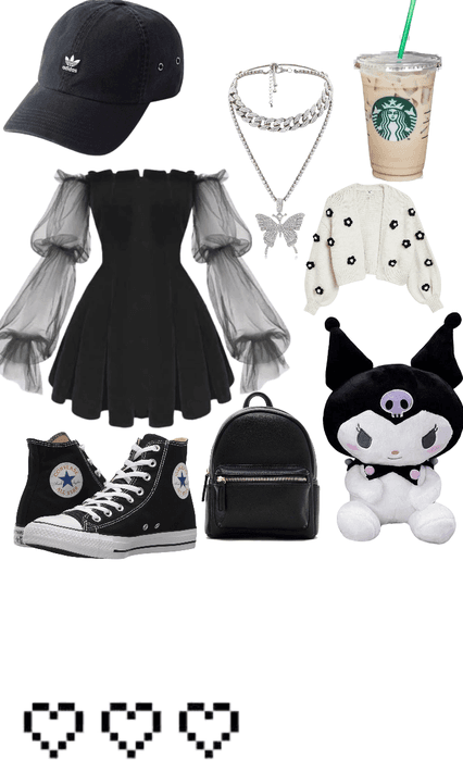 kuromi or black outfit.