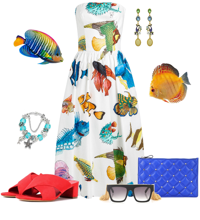 Bright Fish Pattern Dress