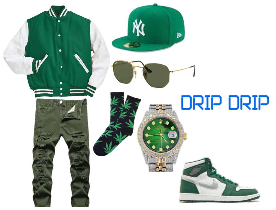 green outfit/drip