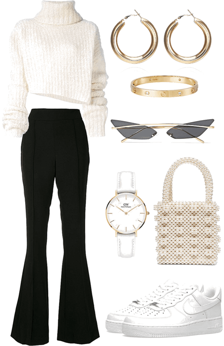 girly street-style in flare pants | white 01