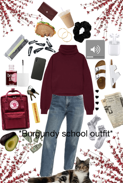 Burgundy school outfit.