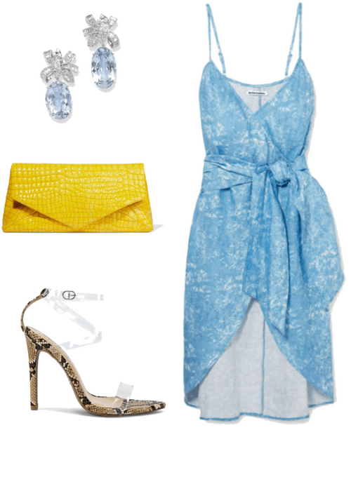 Blue Dress, yellow Purse