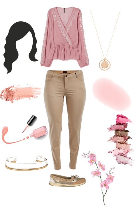 pink and khaki work outfit