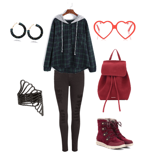 Patterned (plaid) Red And green Outfit