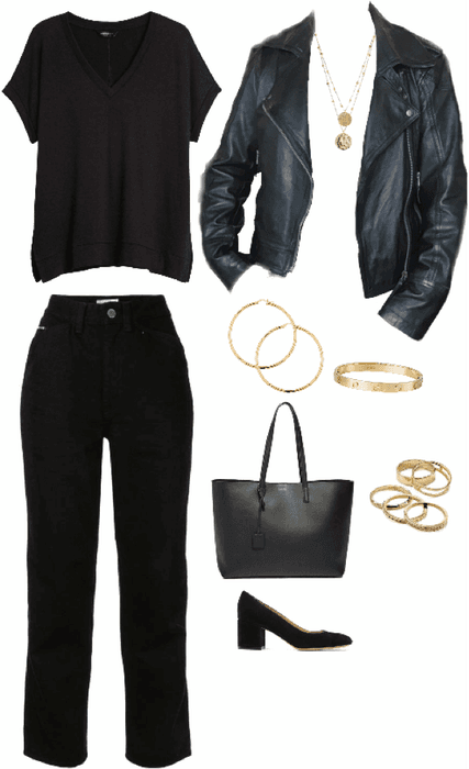 Outfit total Black accesorios dorados