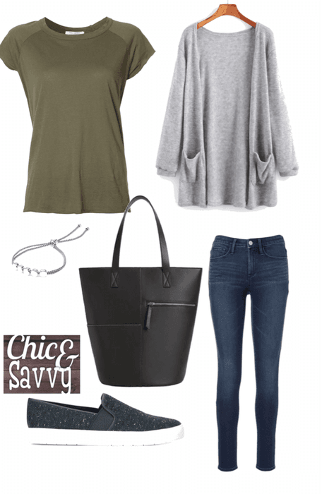 neutral outfit with olive