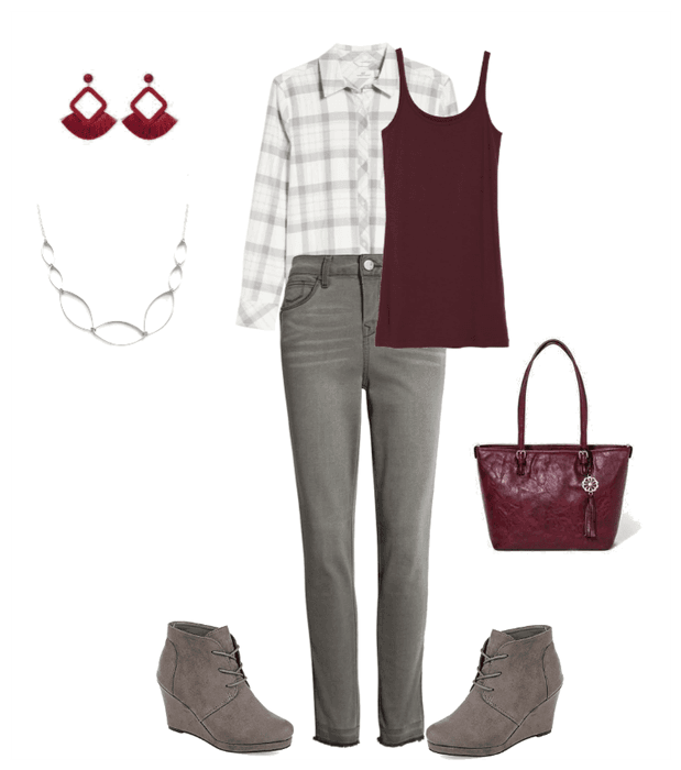 Grey and Burgundy Outfit