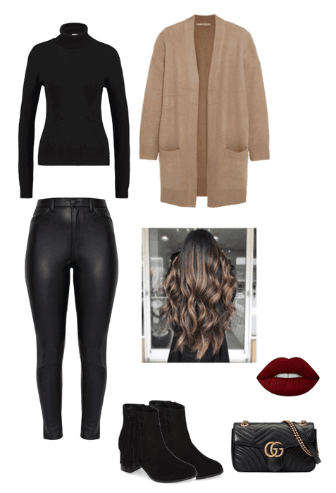 black turtleneck and black leather pants winter outfit