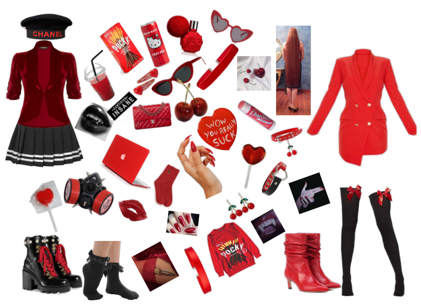 red/black mastermind oc fashion/mood board 1