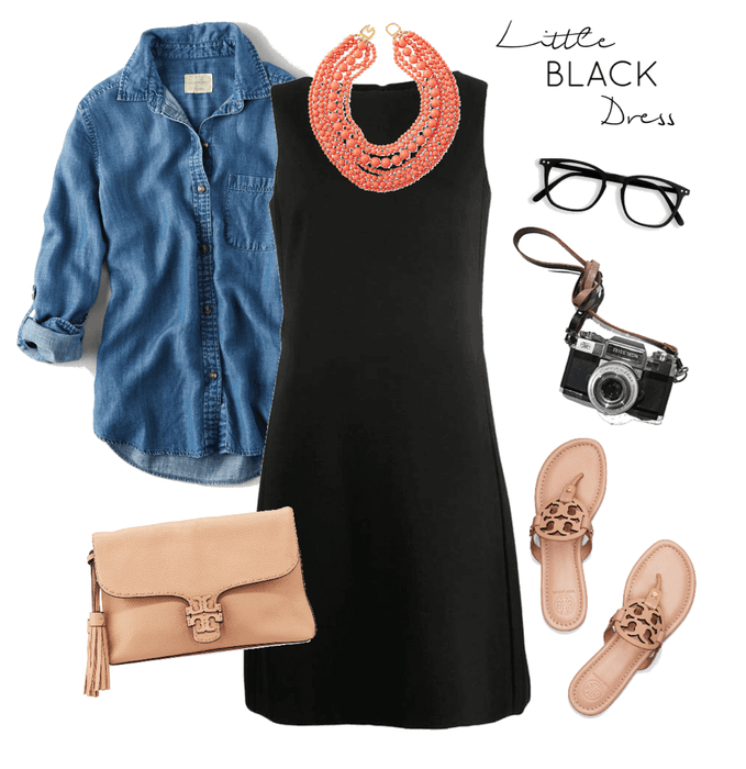 Black Shift Dress, Coral, Taupe Inspo