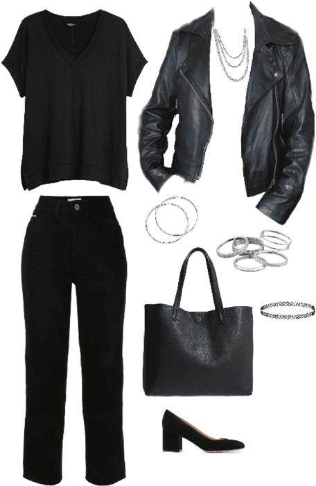 Outfit total Black accesorios plateados