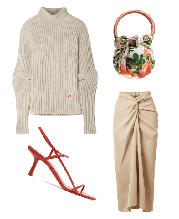 Floral bag with beige outfit