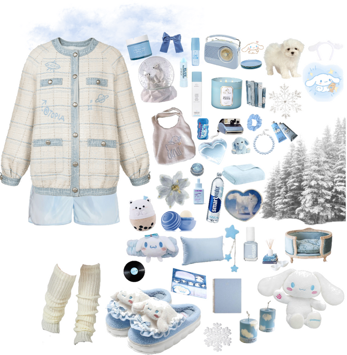 relaxing blue and white winter outfit