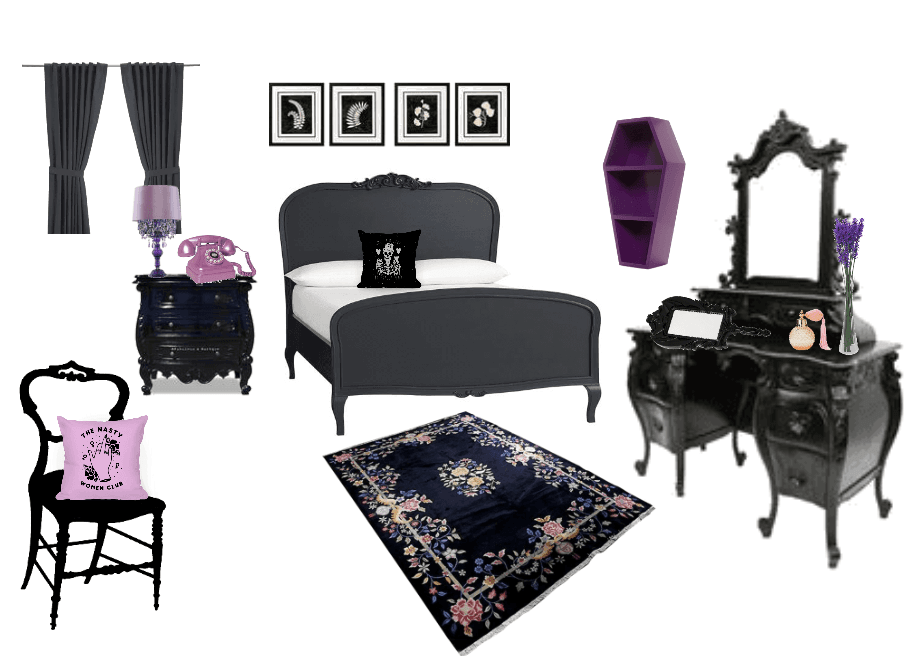 purple goth bedroom