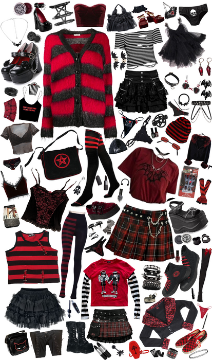 black and red mall goth wardrobe