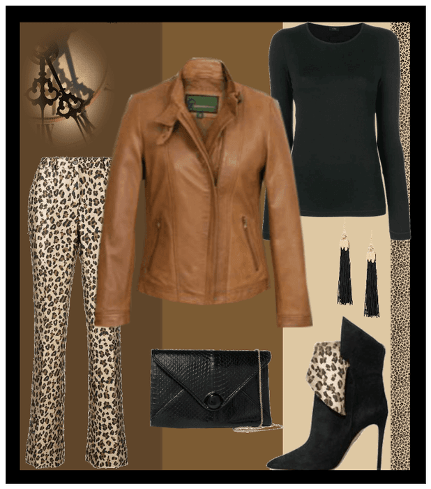 leather, leopard print, and black