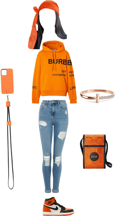 orange Burberry outfit