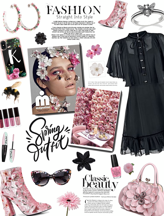 Spring Outfit/pink florals w a splash of black