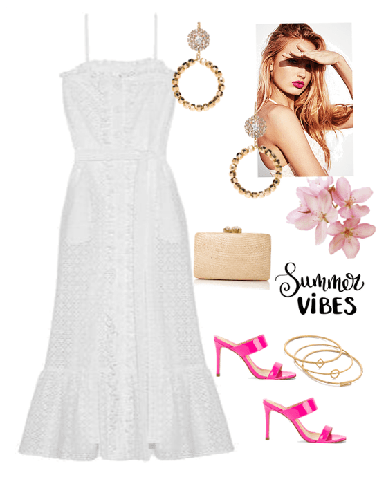 Pink sandals/white dress