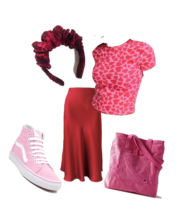 pink & red casual outfit featuring red scrunchie headband by Sew Last Summer