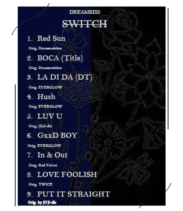 Dreamkiss 'SWITCH' album tracklist 201001