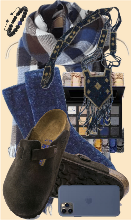 Birkenstocks & Socks in Blue & Brown