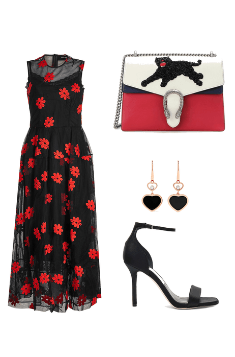 Red and black date outfit