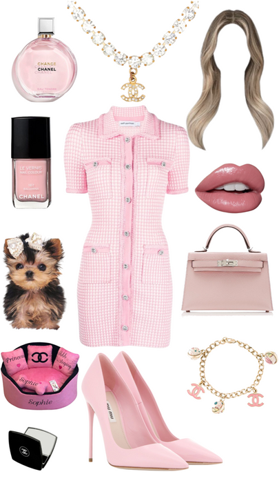 pink tweed dress look