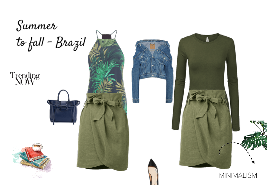 Summer to fall green skirt outfit
