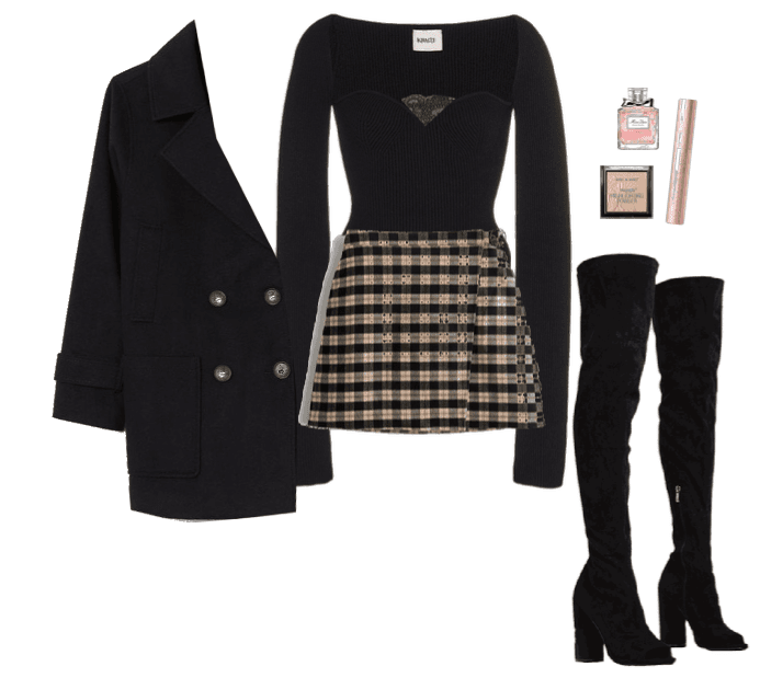 thigh high boots + plaid skirt outfit