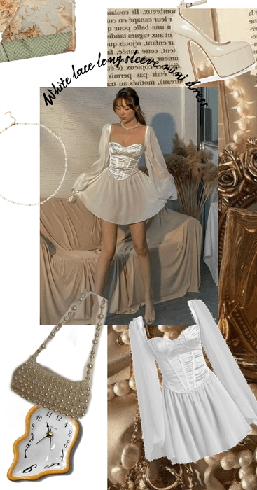 White lace long mini dress