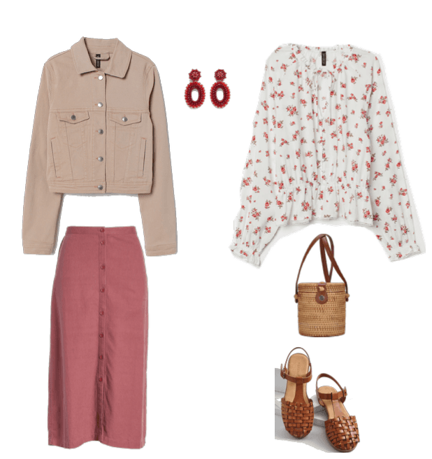 Floral blouse and Midi skirt look
