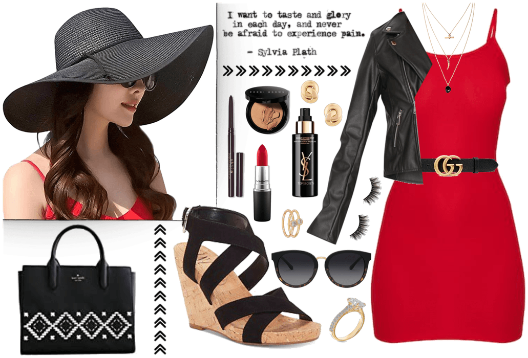 A Black Straw Hat and a Red Dress