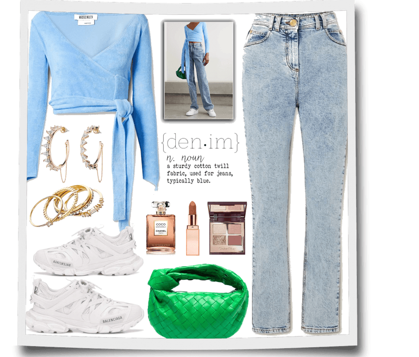 blue top and jeans  for denim day.