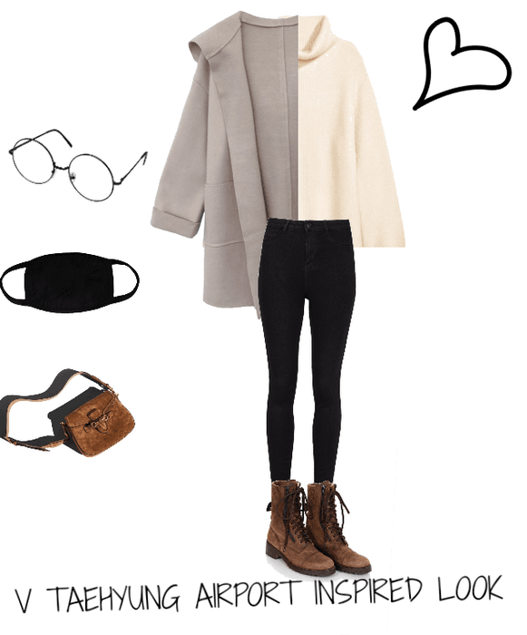 V Taehyung airport fashion inspired look