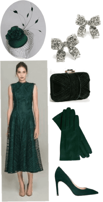 Dark Green Outfit/w fascinator