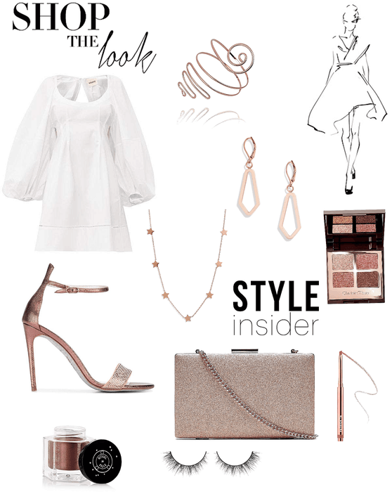 white and rose gold outfit