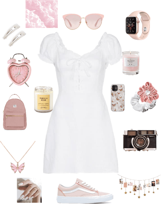 aesthetic pink and white sundress outfit
