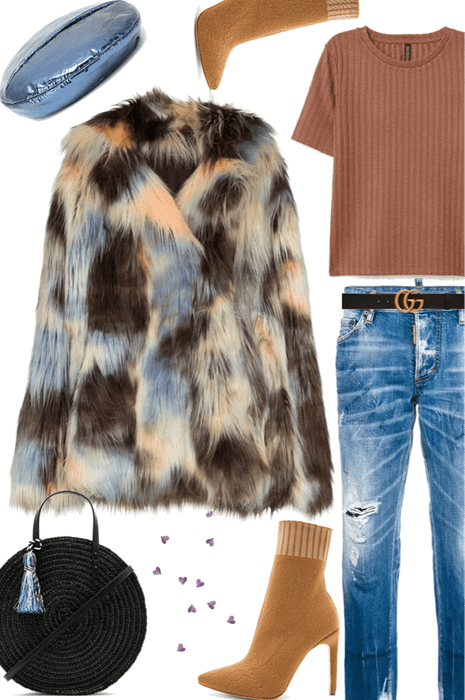 Abstract Faux Fur Coat