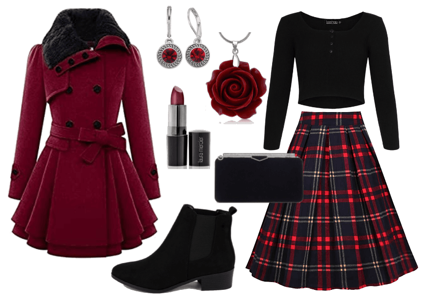 Red and Black Winter Coat Outfit