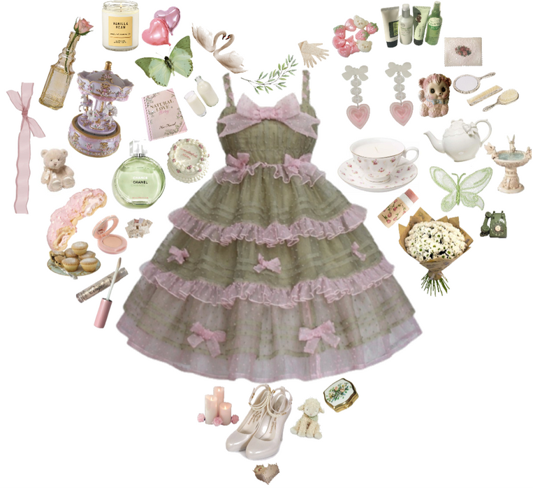 green and pink bow dress outfit