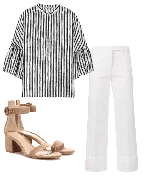 white pants with black striped blouse 1