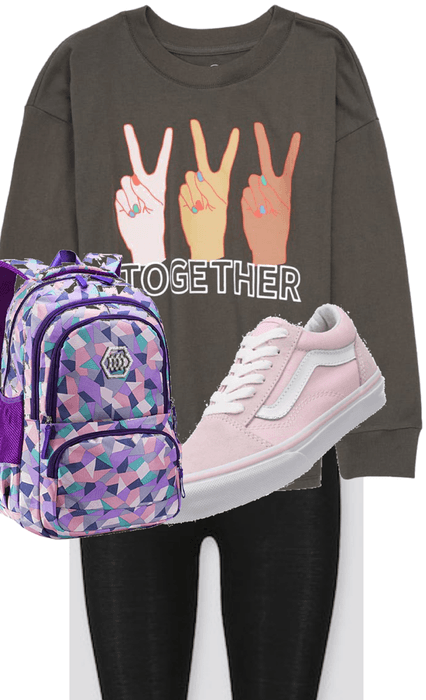 BACK TO SCHOOL Together shirt with purple back pack and pink and white vans