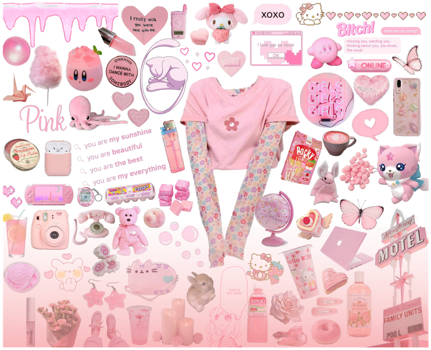 Tumblr Kawaii Pink Cute - Aesthetic Flower Girl Drawing, HD Png