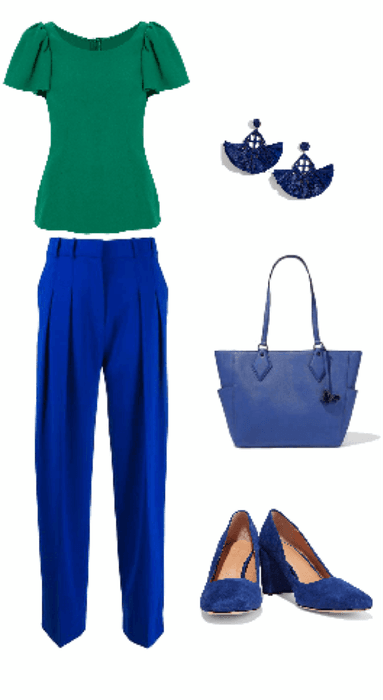 Outfit pantalón azul remera verde