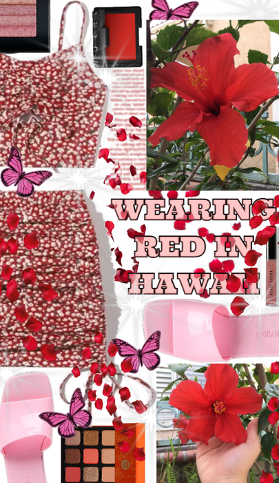 Wearing Red and Rolling in Red Hawaii Flowers
