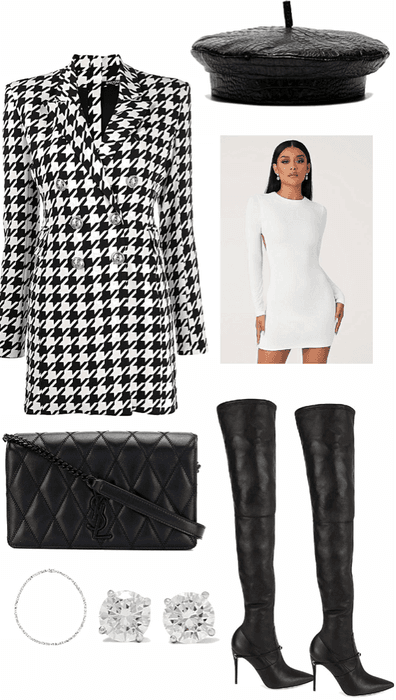 houndstooth leather outfit